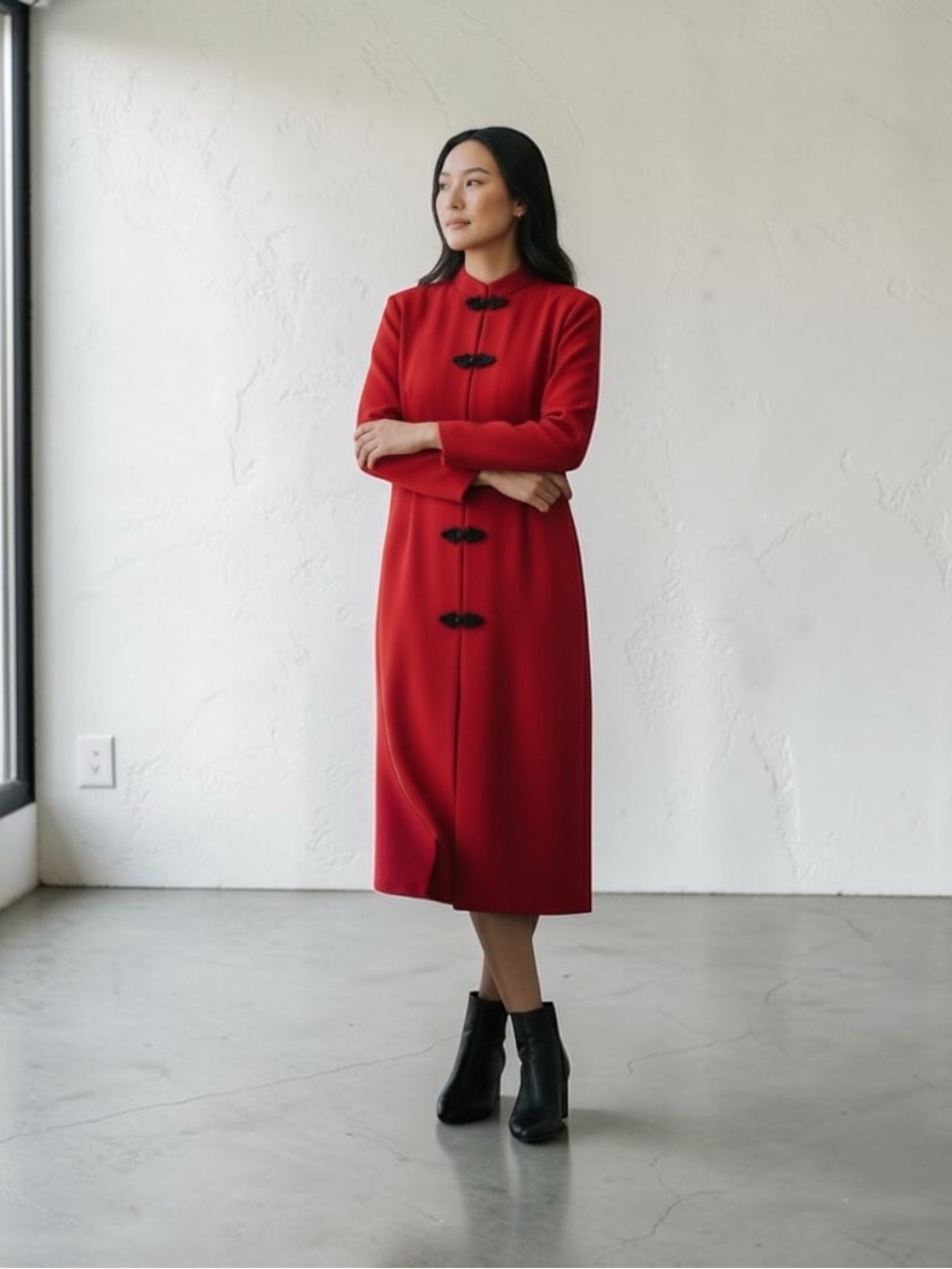 Zara Red dress with Black Decorative Frog Closures